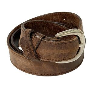 Merona USA Brown Leather Casual Belt Distressed Rugged Silver Buckle Unisex M